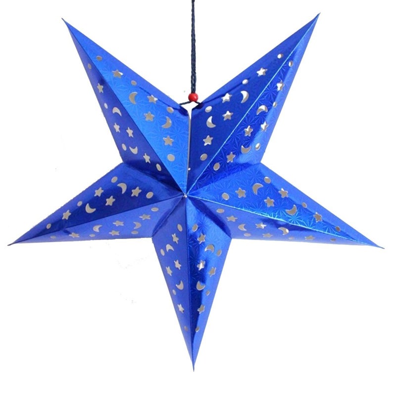 AUONY 6 Pack Paper Star Lantern Lampshade, 3D Paper Star Pentagram Lampshade for Christmas Xmas Wedding Party Home Hanging Decorations - Image 4